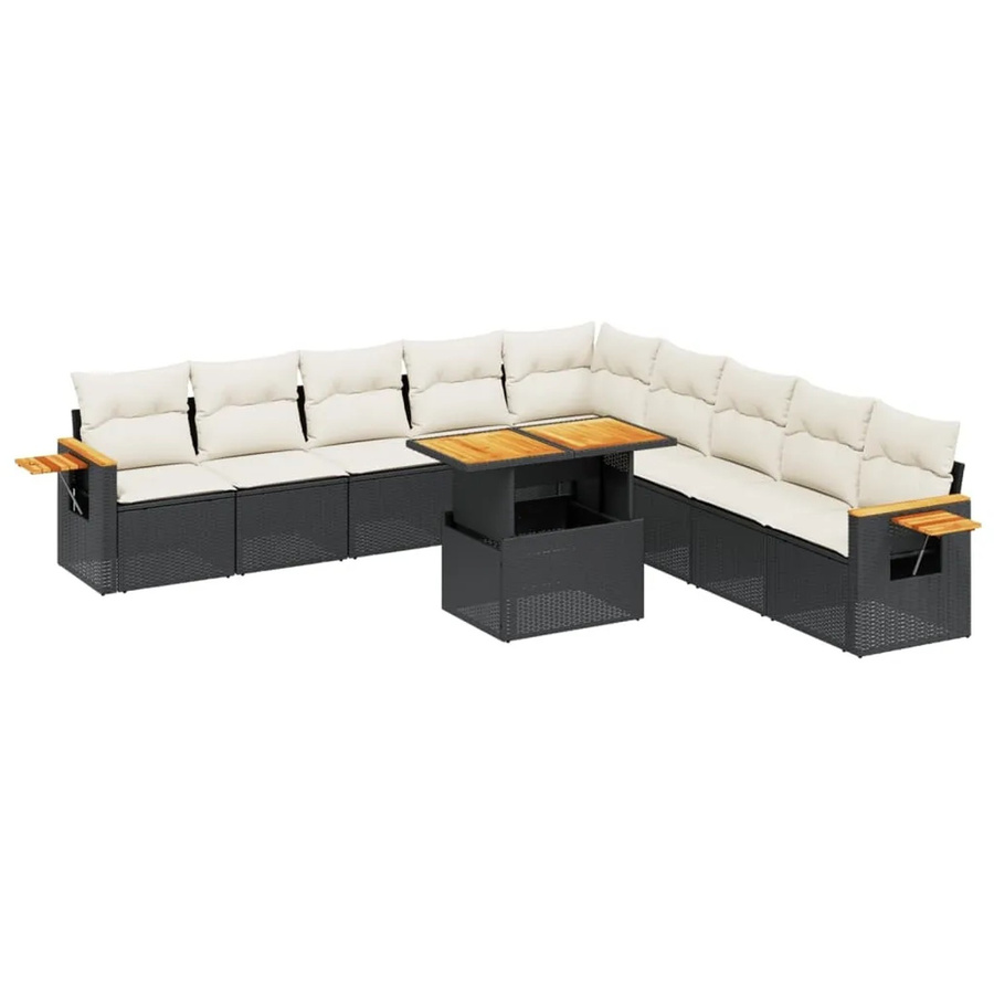 vidaXL 11-teilige Garten-Sofagarnitur aus Poly-Rattan und Akazienholz mit Kissen, Schwarz - Bild 2