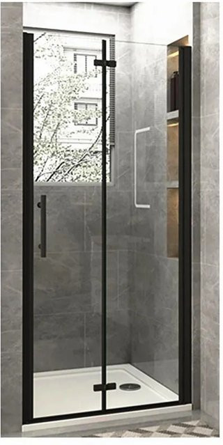 Duschparadies Nischentür Falttür aus Nano Glas in Schwarz und Transparent, B: 90 cm, H: 185 cm - Bild 1
