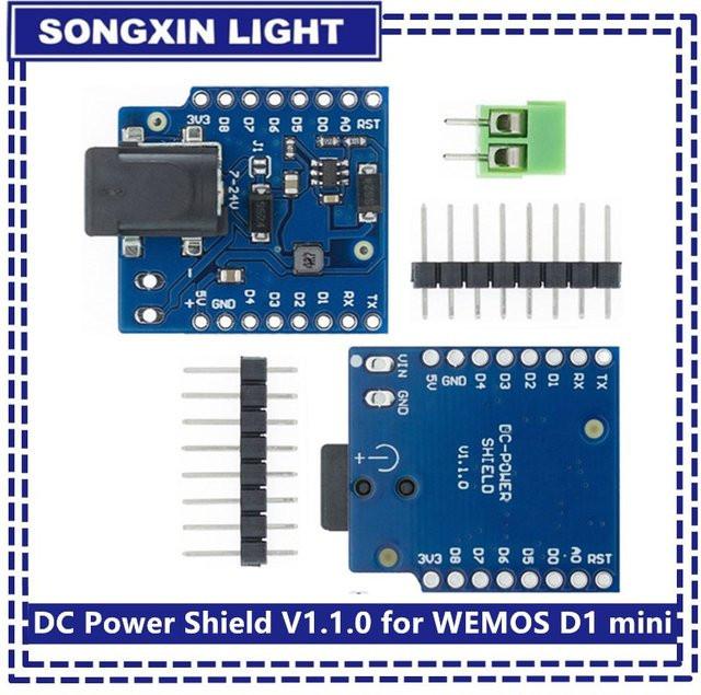 DC Power Shield V1.1.0 für WEMOS D1 mini in Blau mit Barrel Plug - Bild 1