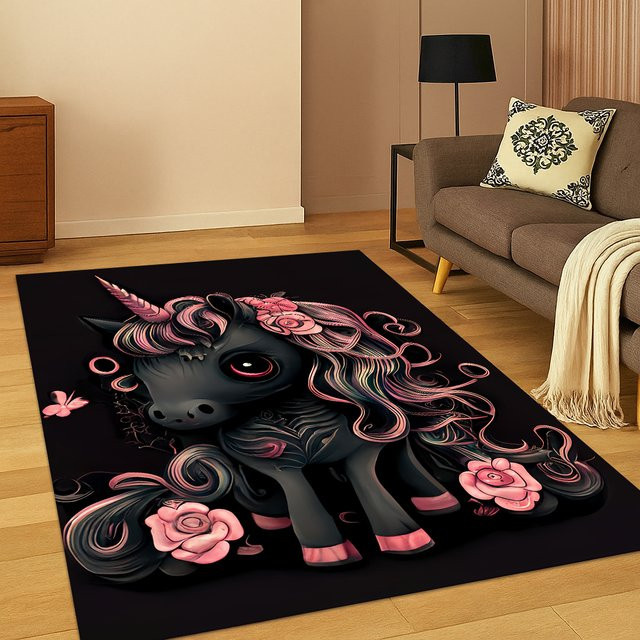 Faviora Einhorn-Teppich für Kinder mit rutschfester Unterseite, mehrfarbig, B/T: 60 x 40 cm - Bild 1