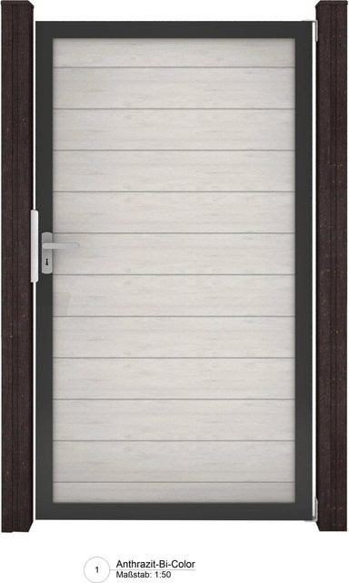 GroJa Solid SteckzaunTor Swing Single Gate Bi-Color Sand Anthrazit Sondermaß bis max. Breite: 150 cm, Höhe: 180 cm - Bild 1