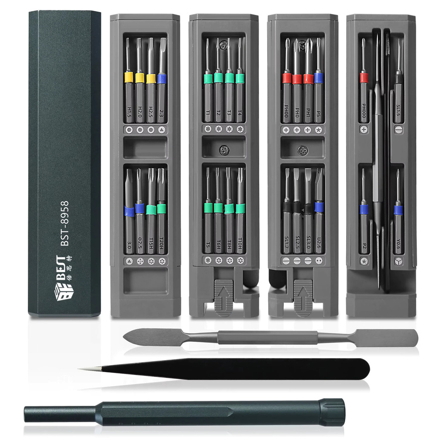 BES Präzisions-Schraubendreher-Set mit 30 magnetischen Bits für Uhren, PC und Smartphone-Reparaturen, Grau - Bild 2