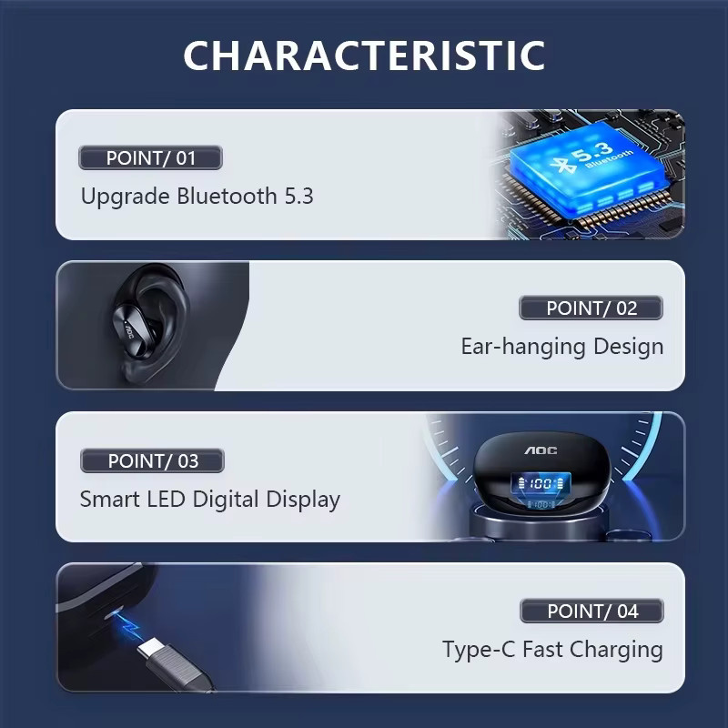 AOC ACT3521 OWS Bluetooth Ohrbügel-Kopfhörer in Schwarz mit Leistungsanzeige für Sport und Gaming - Bild 4