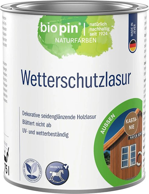 Biopin Wetterschutzlasur Kastanie, wasserbasiert, transparent-braun, seidenmatt, 750 ml - Bild 1