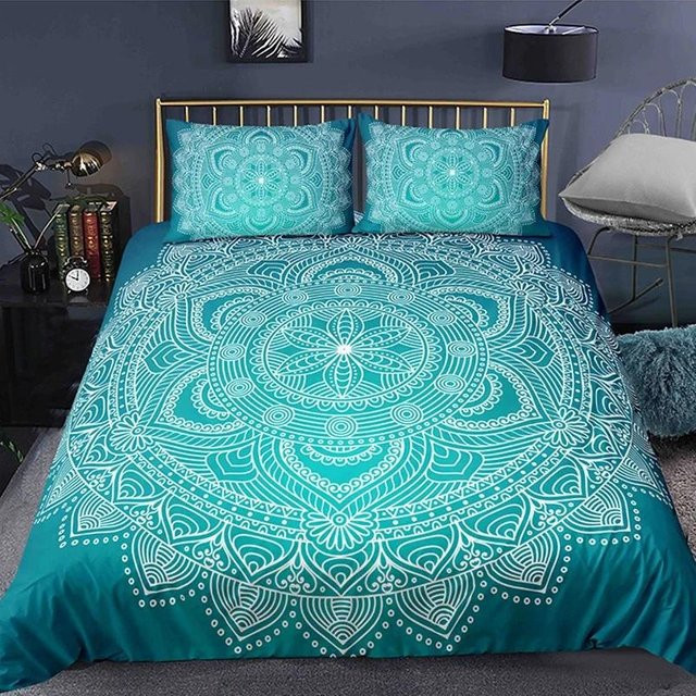 Your Warm Home Boho-Mandala-Bettwäscheset in Türkis mit Bettbezug und Kissenbezügen, B/H: 133 x 200 cm, Kissenbezüge: 50 x 70 cm - Bild 1