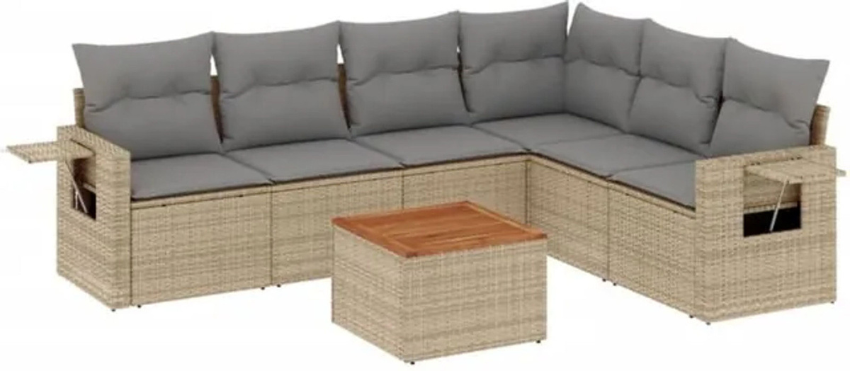 7-teilige Garten-Sofagarnitur aus Polyrattan mit Kissen in Beige von vidaxl - Bild 1