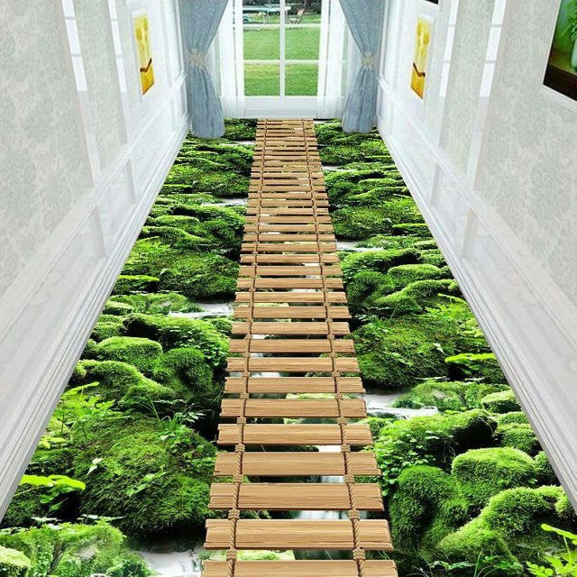WTEMPO 3D Teppich Gras Spaziergang Pfad Brücke Design, Waschbare Polyester Fußmatte für Wohnzimmer, Flur, Schlafzimmer und Küche, Farbe: Grün, B: 80 cm, H: 100 cm - Bild 1