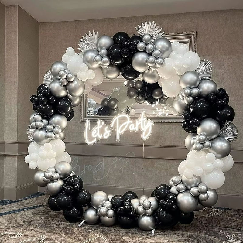 Ballon Girlande Set in Schwarz, Weiß und Silber mit Konfetti-Effekt aus Latex für Abschluss, Geburtstag oder Verlobung - Bild 2