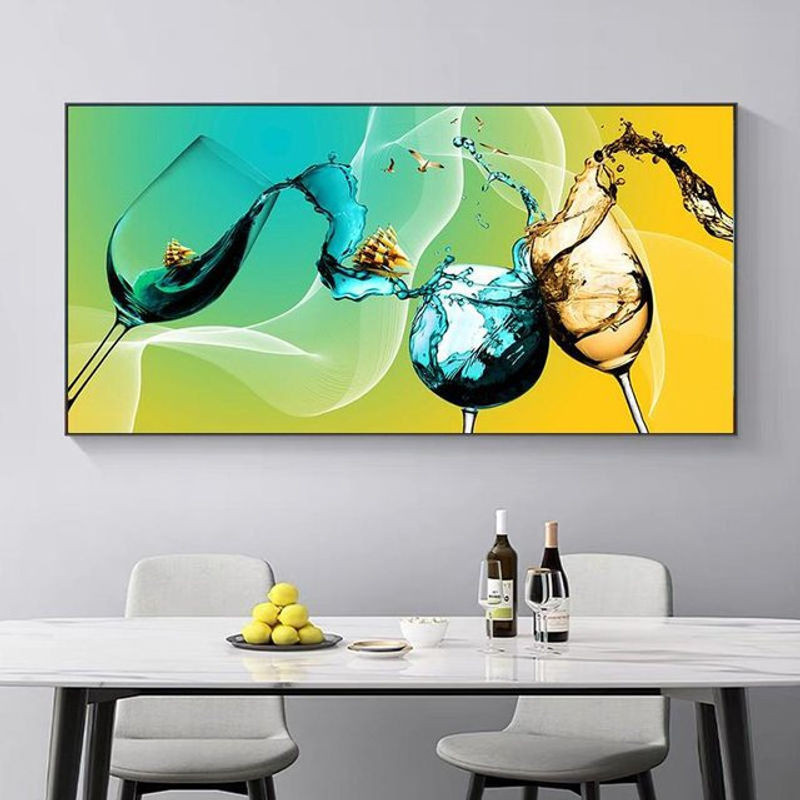 Moderne abstrakte Leinwandmalerei von iaidegou-7 mit Weinglas, Boot und Schmetterling in Gold und Lila, Wandkunst im Querformat, Rahmenlos, B: 40 cm, H: 20 cm - Bild 1