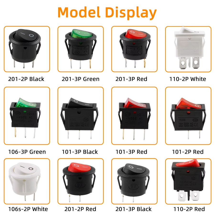 6 Stück Mini Wippschalter Set Kcd1 Kcd3 On Off Snap Toggle Schalter für Automobil und Boot in Rot und Mehrfarbig - Bild 1