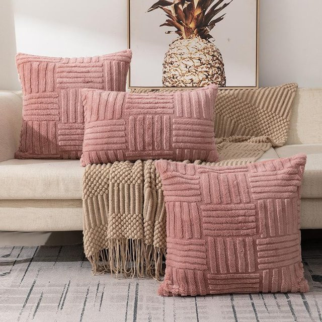 2er-Pack Cozy Up Home Kissenbezüge aus Plüsch in Pink, gestreift, B/H: 30 x 50 cm - Bild 1