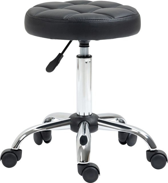 Vinsetto Höhenverstellbarer Arbeitshocker aus Kunstleder in Schwarz mit Steppmuster und Rollen, Durchmesser: 35 cm, Höhe: 51-67 cm - Bild 1