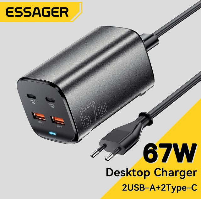 Essager 67 W USB C GaN Ladegerät mit Quick Charge 4.0 und PD Schnellladung für MacBook, Samsung und iPhone 15 - Bild 1