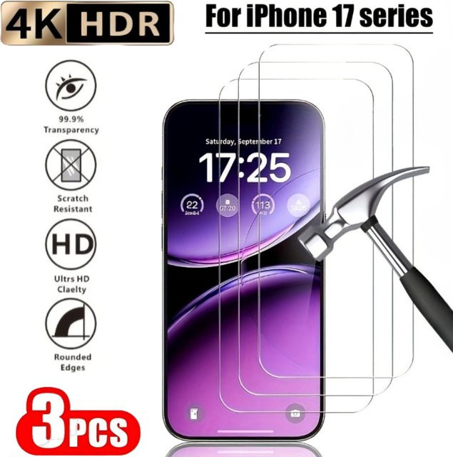 3er Set ultraklares gehärtetes Glas Displayschutzfolie für Apple iPhone 17 16 15 14 Pro Max Plus 13 12 11 Pro XR XS Max in Transparent - Bild 1