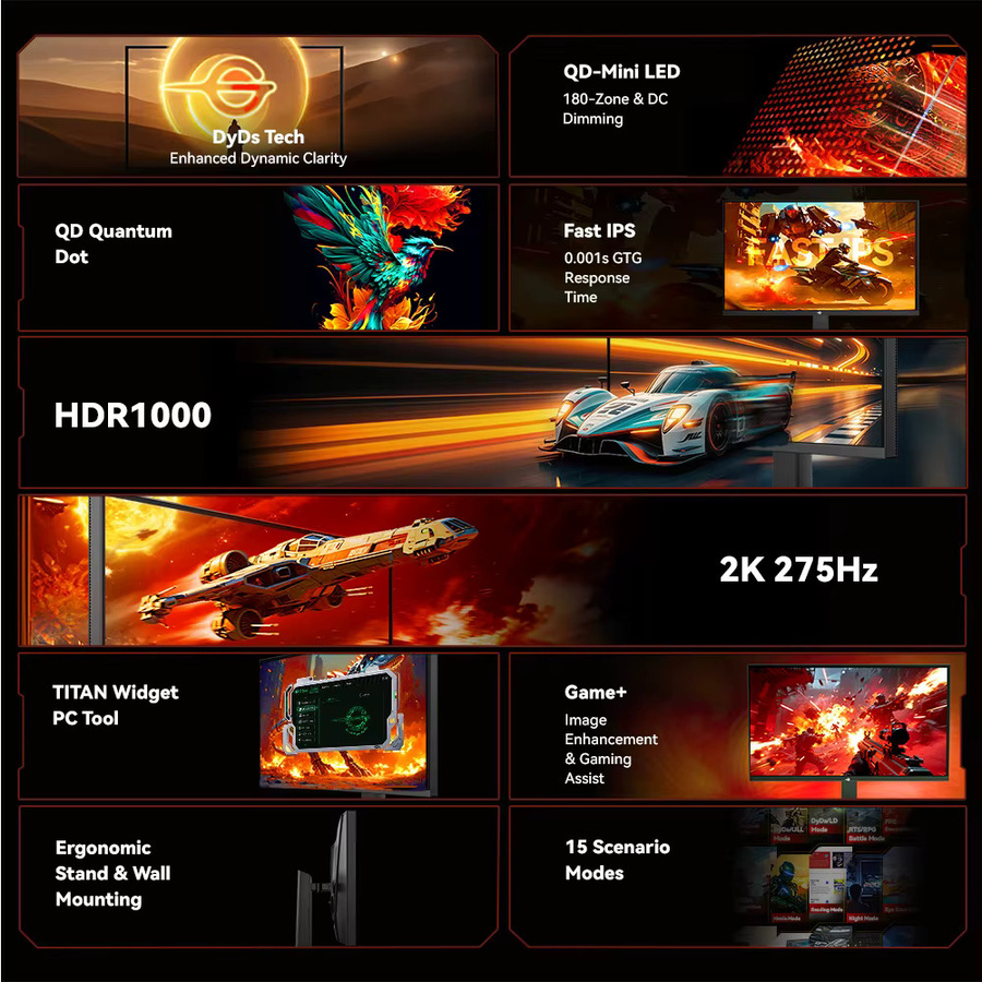 TITAN ARMY P276MS Gaming-Monitor mit 27 Zoll, QHD, Fast IPS, QD-Mini LED, 240Hz bis 275Hz, Schwarz - Bild 2