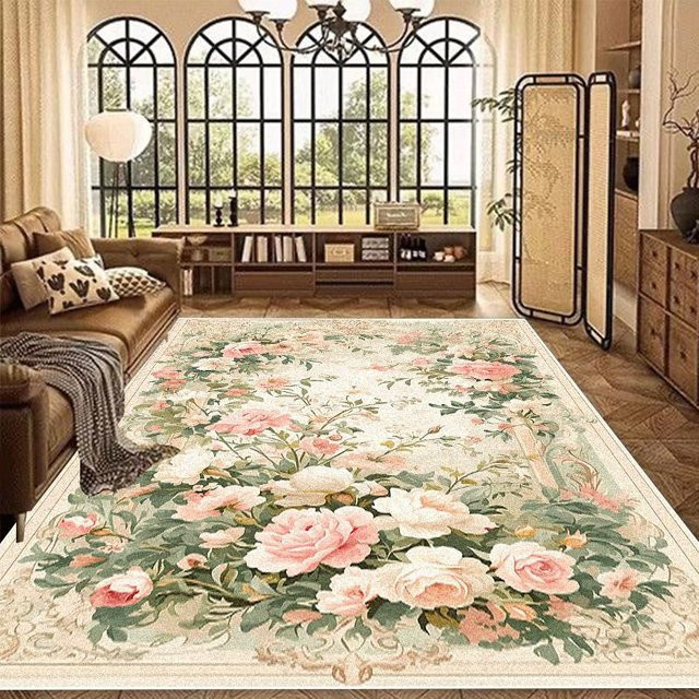 JGJG Teppich im europäischen Stil mit floralem Muster, rutschfest und waschbar, B/T: 160 x 200 cm - Bild 1