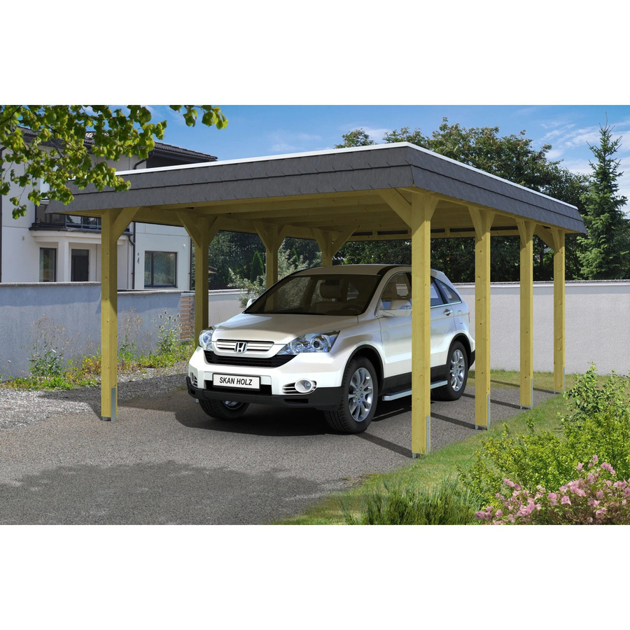 Skan Holz Carport Spessart mit Walmdach in Grün, B/T: 396 x 589 cm, Höhe: 244 cm - Bild 2