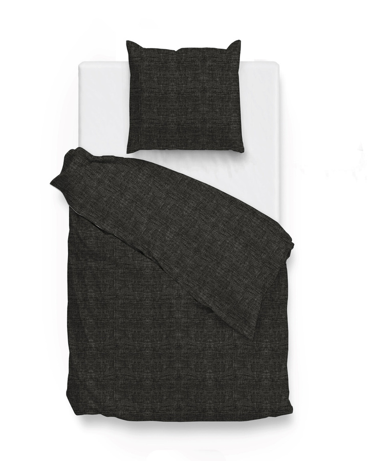 Zo! Home Cotton Bettwäsche Lino Midnight Black Schwarz Meliert Uni, bestehend aus Bettbezug und Kissenbezug, B/H: 135 x 200 cm, Kissen: 80 x 80 cm - Bild 1