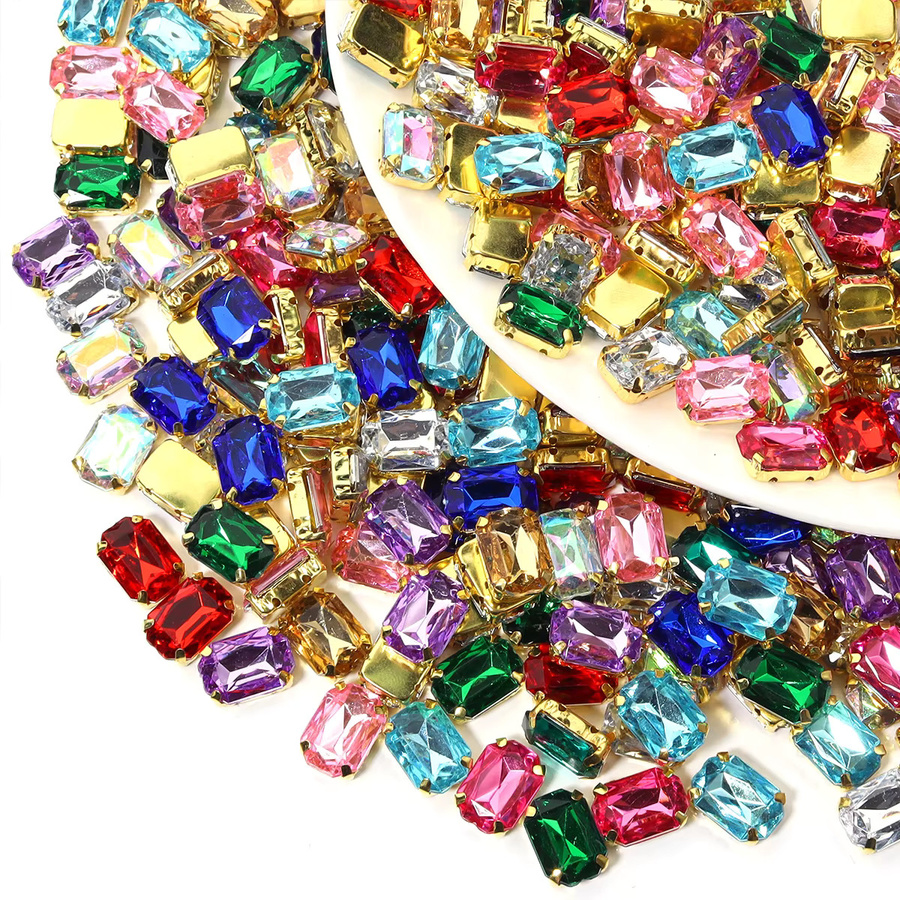 Louleur Krallenperlen Edelstahl, quadratisch, Gold, Strass, 30 Stück - Bild 3