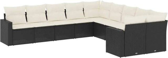 vidaXL 10-teilige Garten-Sofagarnitur aus Poly-Rattan in Schwarz mit Kissen und Armlehnen - Bild 1
