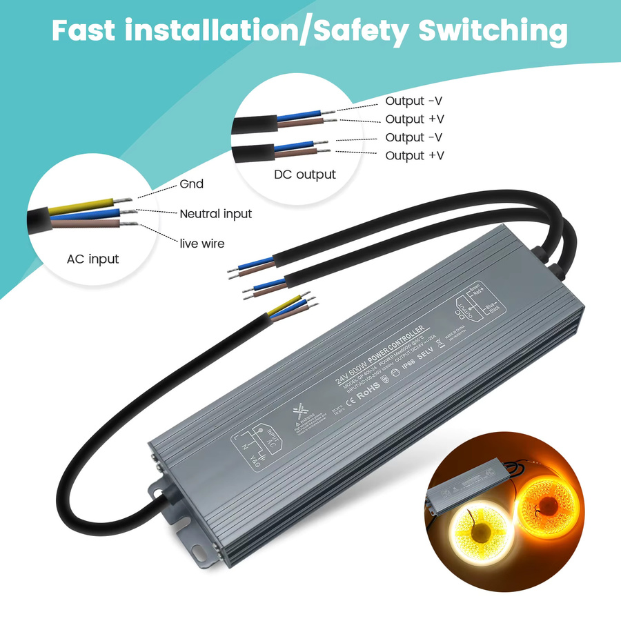 XUNATA Wasserdichtes LED-Netzteil IP67 Outdoor-LED-Treiber AC110V-250V zu DC 12V 24V aus Aluminium - Bild 3