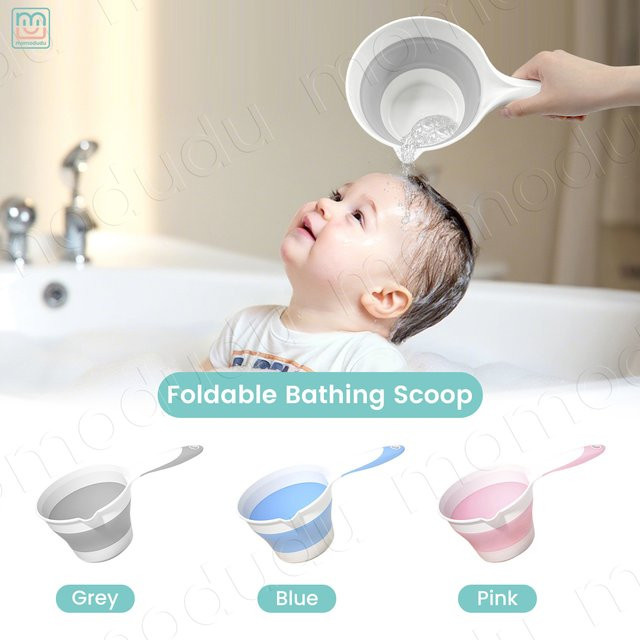 momo&dudu Baby-Badewannen-Spülbecher in Grau und Weiß, rutschfester Shampoo-Helfer für die Haarwäsche - Bild 1