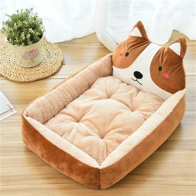 Weiches Hundebett in Chai-Hund-Form im Cartoon-Stil, Plüschkissen als warme Schlafmatte für Hunde und Katzen, Braun, B/T/H: 50 x 40 x 12 cm - Bild 1