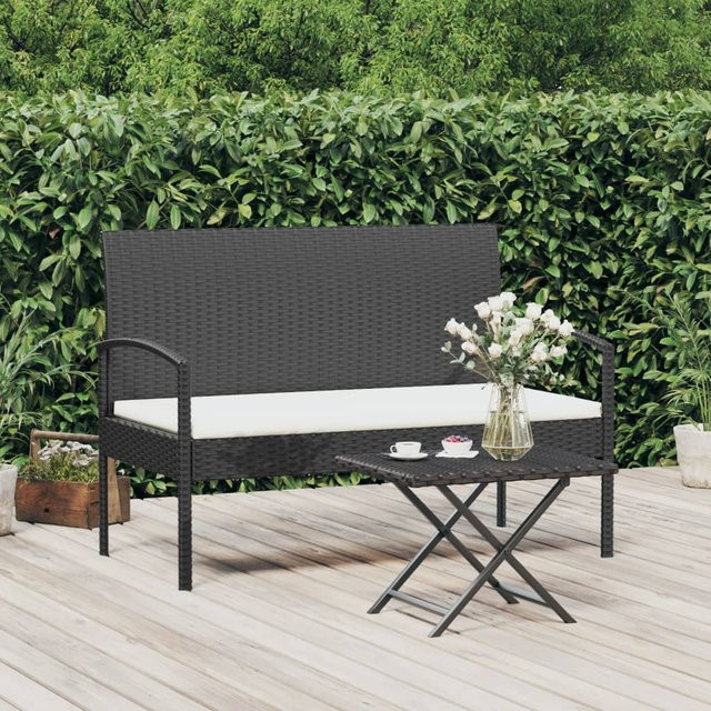 Vidaxl Gartenbank aus Polyrattan mit Kissen in Schwarz, Breite: 105 cm - Bild 1