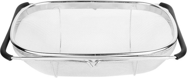 Zusammenklappbarer Küchenspülen-Abtropfkorb von CosyHome aus Edelstahl in Weiß und Silber, ovales Sieb für Obst und Gemüse, B/T/H: 34,0 x 24,0 x 11,0 cm - Bild 1