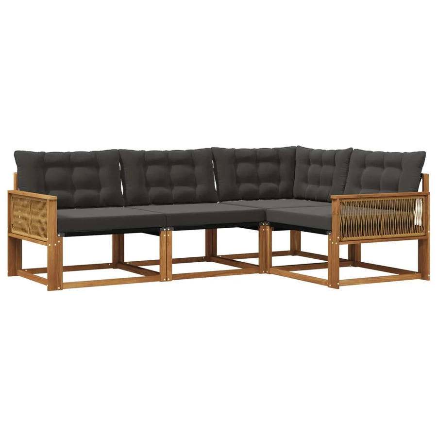 vidaXL Outdoor-Sofagarnitur L-Form aus Akazienholz mit Textilene und 4 Kissen in Schwarz und Natur - Bild 2