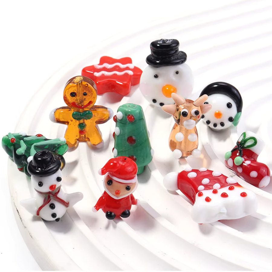 Lampwork Perlen, Santa Claus, Schneemann, Lebkuchen Mann, Glas, 2 Stück - Bild 2