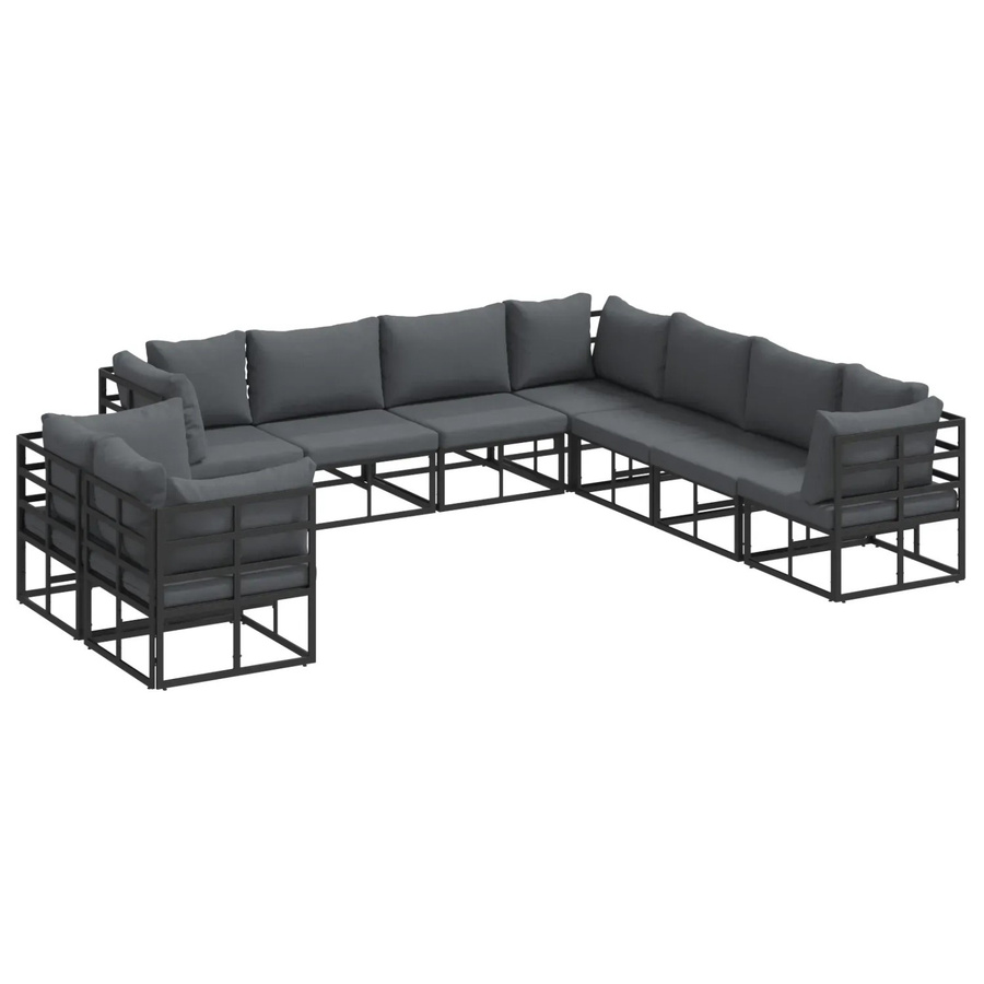 vidaXL Garten-Sofa-Set in U-Form aus pulverbeschichtetem Aluminium und Textilene mit Kissen, 9-teilig, Schwarz - Bild 2