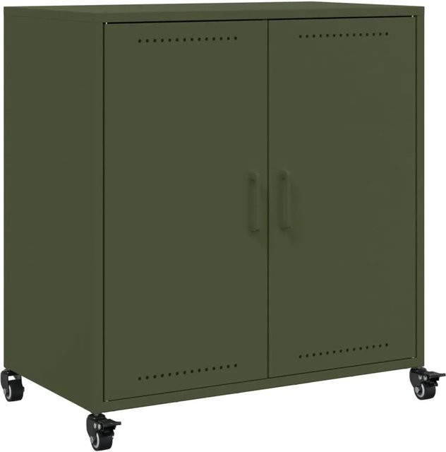 vidaXL Sideboard aus Stahl in Olivgrün matt mit Rollen, B/T/H: 68,5 x 39 x 72 cm - Bild 1