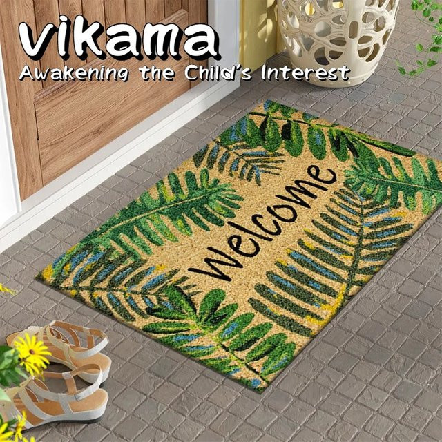 VIKAMA Flanell Willkommen Teppich mit Blattmuster in Multicolour, rutschfest und dekorativ, B/T: 60 x 40 cm - Bild 1