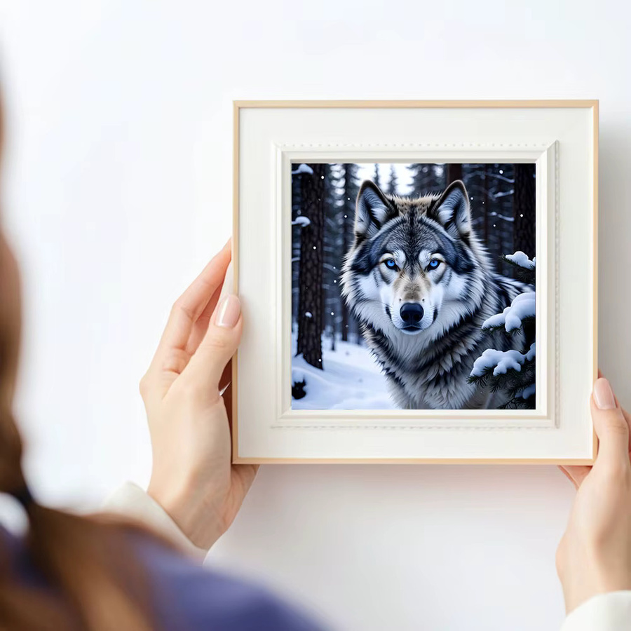 Huacan Diamantgemälde Wolf in Winterlandschaft als Mosaik-Komplettset mit runden Steinen in Multicolour, Breite: 20 cm, Höhe: 20 cm - Bild 3
