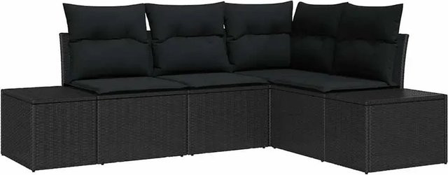vidaXL Garten-Sofa-Set 4-teilig in Schwarz aus Poly-Rattan mit Polsterung und UV-beständigen Kissen für Terrasse und Garten - Bild 1