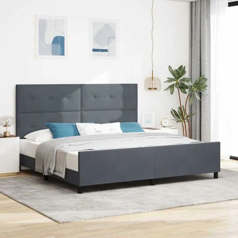 Modernes Polsterbett mit Kopfteil von vidaXL aus Samt und Holz in Anthrazit, B/T: 200 x 200 cm - Bild 1