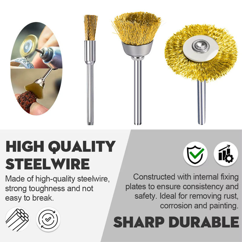 XCAN 45-teiliges Stahlbürsten-Set mit Messingkopf und Mini-Bohrer, 3mm Schaft, Gold, Rostentferner für Dremel-Rotationswerkzeuge - Bild 3