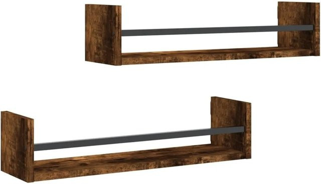 vidaXL Wandregale mit Stangen im 2er-Set, Räuchereiche, B/T/H: 60 x 16 x 14 cm - Bild 1
