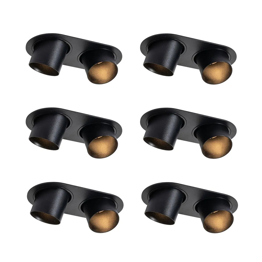 QAZQA Set mit 6 Einbauspots in Schwarz, GU10, 2-flammig, modern mit Reflektor, Einbau-Durchmesser: 50 mm - Bild 2