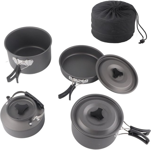KONNWEI Outdoor Camping Kochgeschirr Set aus eloxiertem Aluminium in Schwarz und Grau - Bild 1