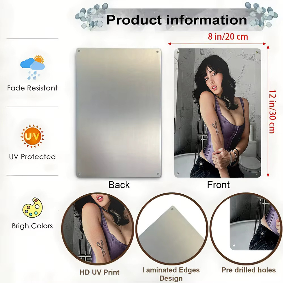 HELLOYOUNG Anime-Poster Metallschild Elegante Frau in Lila, Wandkunst für Zuhause und Büro, Breite: 20,3 cm, Höhe: 30,5 cm - Bild 3
