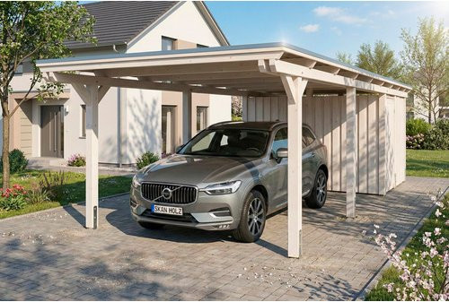 SKANHOLZ Carport Emsland aus Fichte mit EPDM-Flachdach und Abstellraum, Weiß, B: 846 cm, T: 340 cm, H: 238 cm - Bild 1