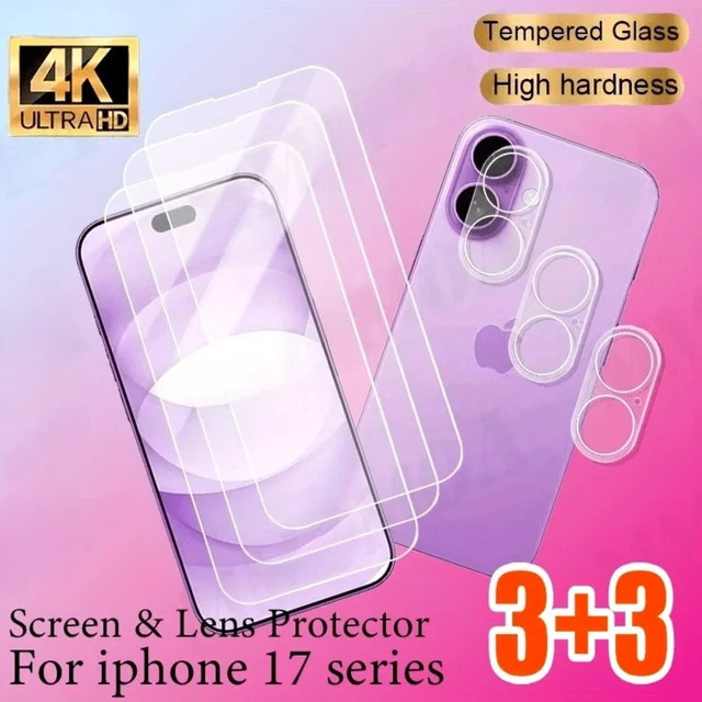 DIXSG 6-in-1 Ultra Clear Displayschutzfolie und Kameraobjektivglas Set für iPhone 17 16 15 14 13 12 11 Pro Max Plus in Transparent - Bild 1
