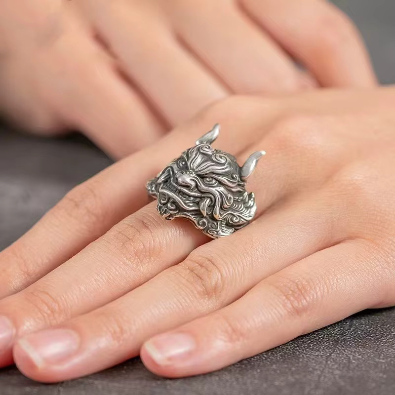LENNIK Ring Mahakala Maske, Silber, Herren, Einstellbar - Bild 4