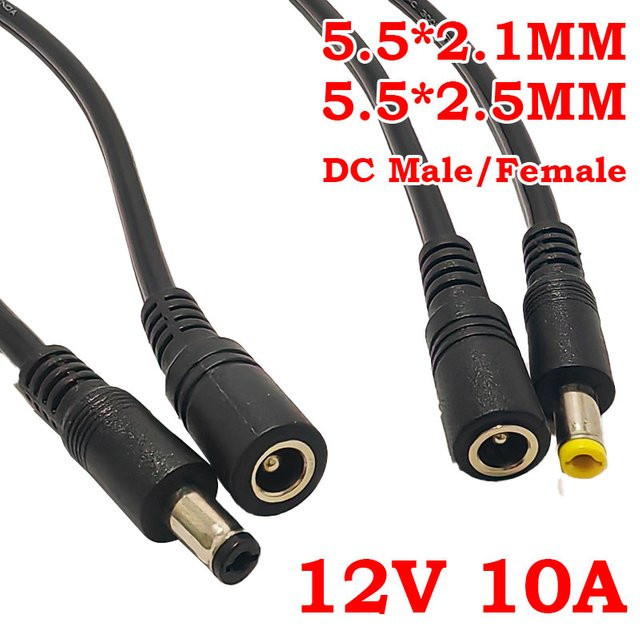 JCD DC Stecker und Buchse Adapter Set 18AWG 5521 5525 Stromkabel Anschluss für 12V 10A Stromversorgung in Schwarz - Bild 1