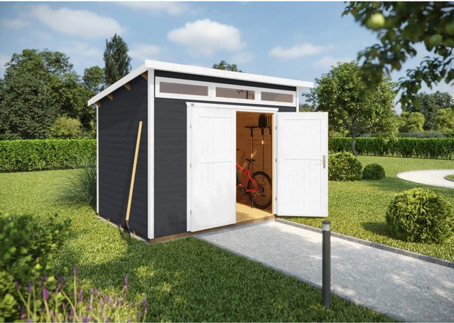 WEKA Gartenhaus 264 aus Massivholz mit Pultdach in Grau und Anthrazit, B/H/T: 330 x 239 x 285 cm - Bild 1