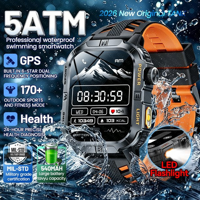 GUHUAVMI Smartwatch, GPS, Bluetooth, 5 ATM, Schwarz, Herren - Bild 1
