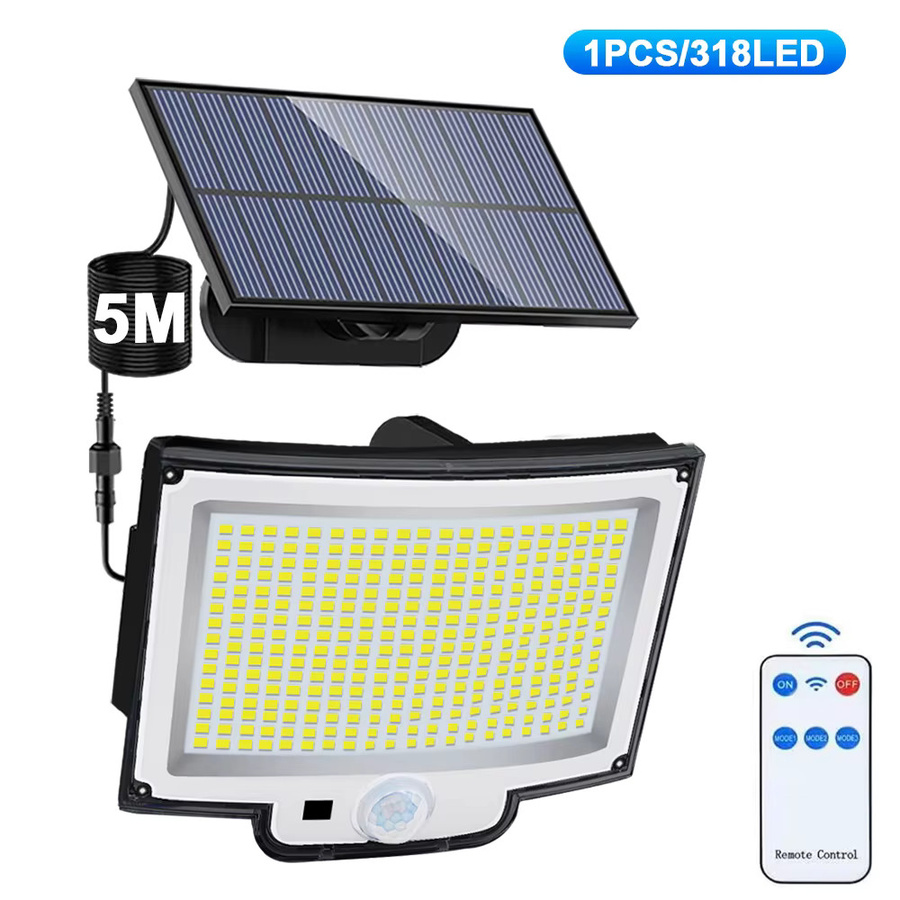 Solar-Flutlicht mit 318 LED für den Außenbereich, IP65 wasserdicht, Schwarz, mit Bewegungssensor und Dämmerungssensor, 3 Modi, Cool White - Bild 6