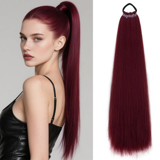 Synthetische lange gerade Pferdeschwanz Haarverlängerung, Schwarzbraun, Damen - Bild 1
